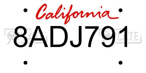 8ADJ791 California License Plate