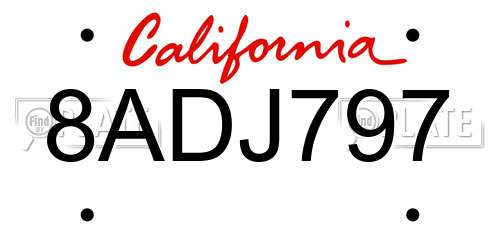 8ADJ797 California License Plate