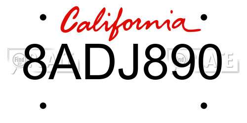 8ADJ890 California License Plate