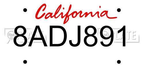 8ADJ891 California License Plate