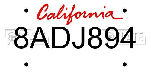 8ADJ894 California License Plate