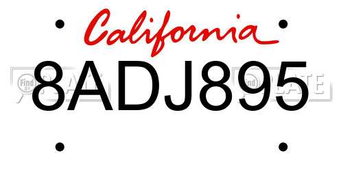 8ADJ895 California License Plate
