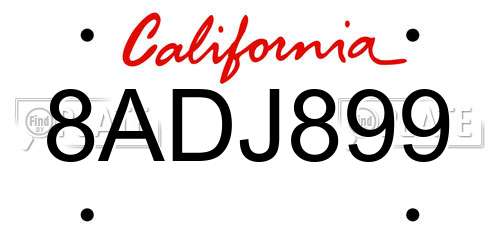 8ADJ899 California License Plate