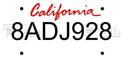 8ADJ928 California License Plate