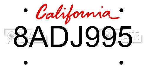 8ADJ995 California License Plate