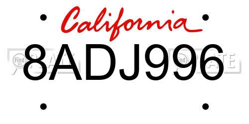 8ADJ996 California License Plate