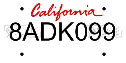 8ADK099 California License Plate