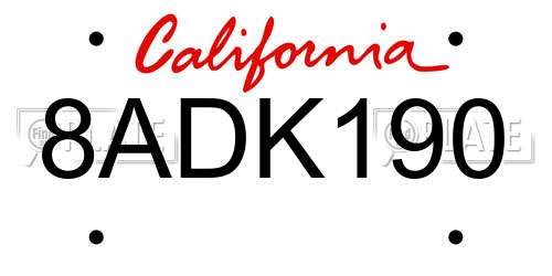 8ADK190 California License Plate