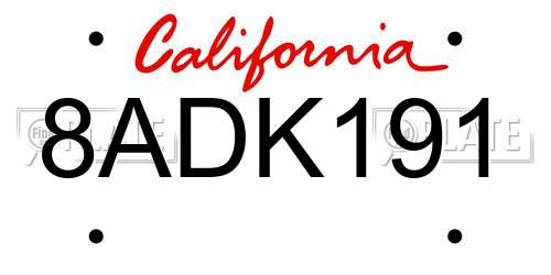 8ADK191 California License Plate