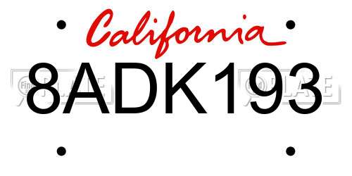 8ADK193 California License Plate