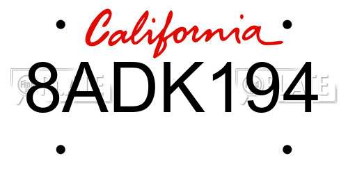 8ADK194 California License Plate