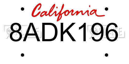 8ADK196 California License Plate