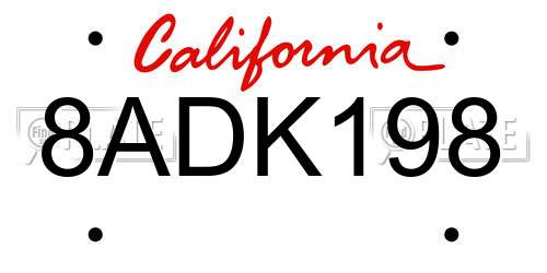8ADK198 California License Plate
