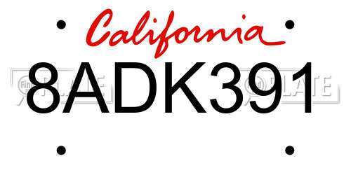 8ADK391 California License Plate