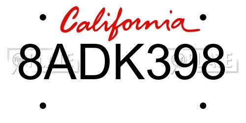 8ADK398 California License Plate