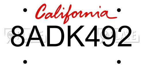 8ADK492 California License Plate