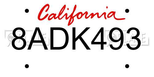 8ADK493 California License Plate
