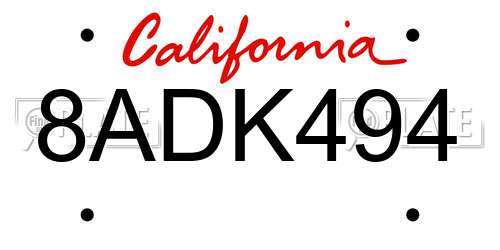 8ADK494 California License Plate