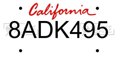 8ADK495 California License Plate