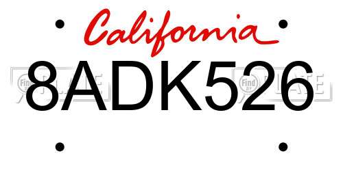 8ADK526 California License Plate