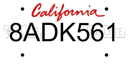 8ADK561 California License Plate