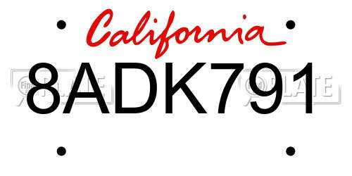 8ADK791 California License Plate