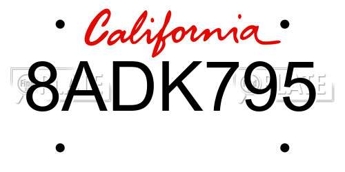 8ADK795 California License Plate