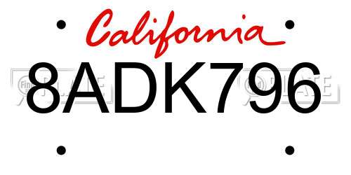 8ADK796 California License Plate