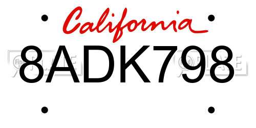 8ADK798 California License Plate