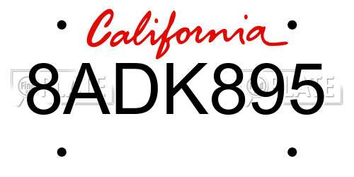 8ADK895 California License Plate