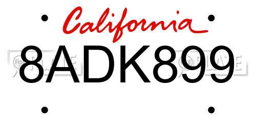8ADK899 California License Plate