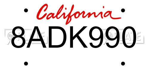 8ADK990 California License Plate