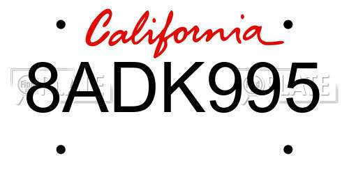 8ADK995 California License Plate