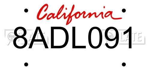 8ADL091 California License Plate