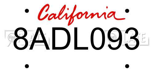 8ADL093 California License Plate