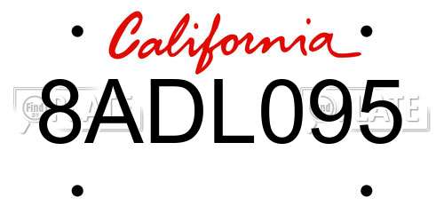 8ADL095 California License Plate
