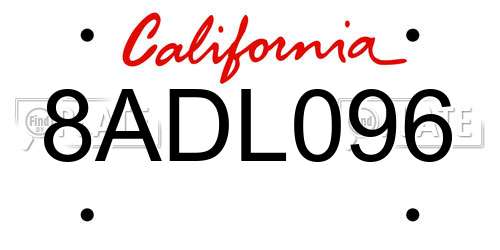 8ADL096 California License Plate