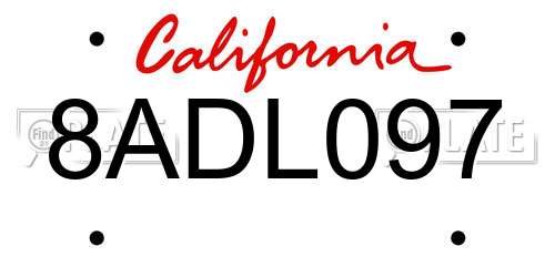 8ADL097 California License Plate