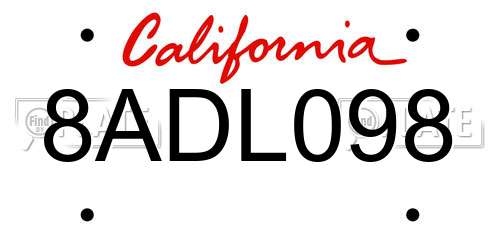 8ADL098 California License Plate