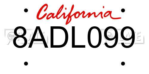 8ADL099 California License Plate
