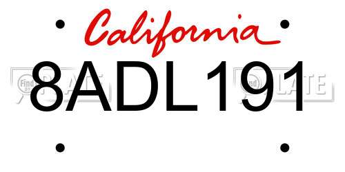 8ADL191 California License Plate