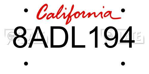 8ADL194 California License Plate