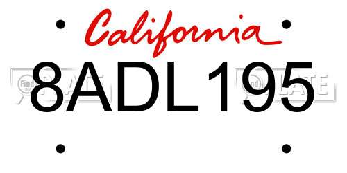 8ADL195 California License Plate