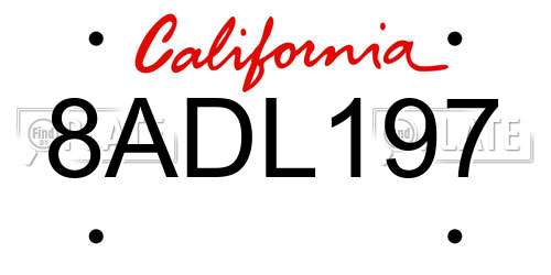 8ADL197 California License Plate