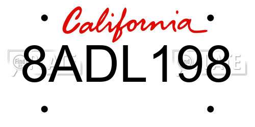8ADL198 California License Plate