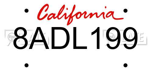8ADL199 California License Plate