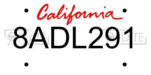 8ADL291 California License Plate
