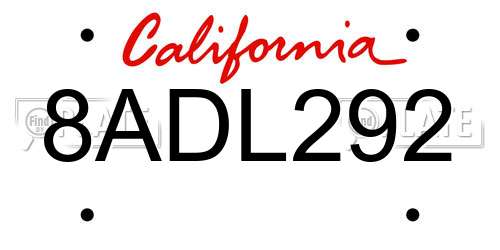 8ADL292 California License Plate