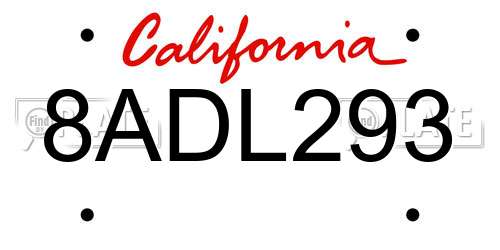 8ADL293 California License Plate