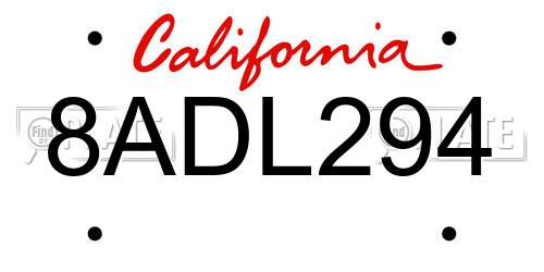 8ADL294 California License Plate